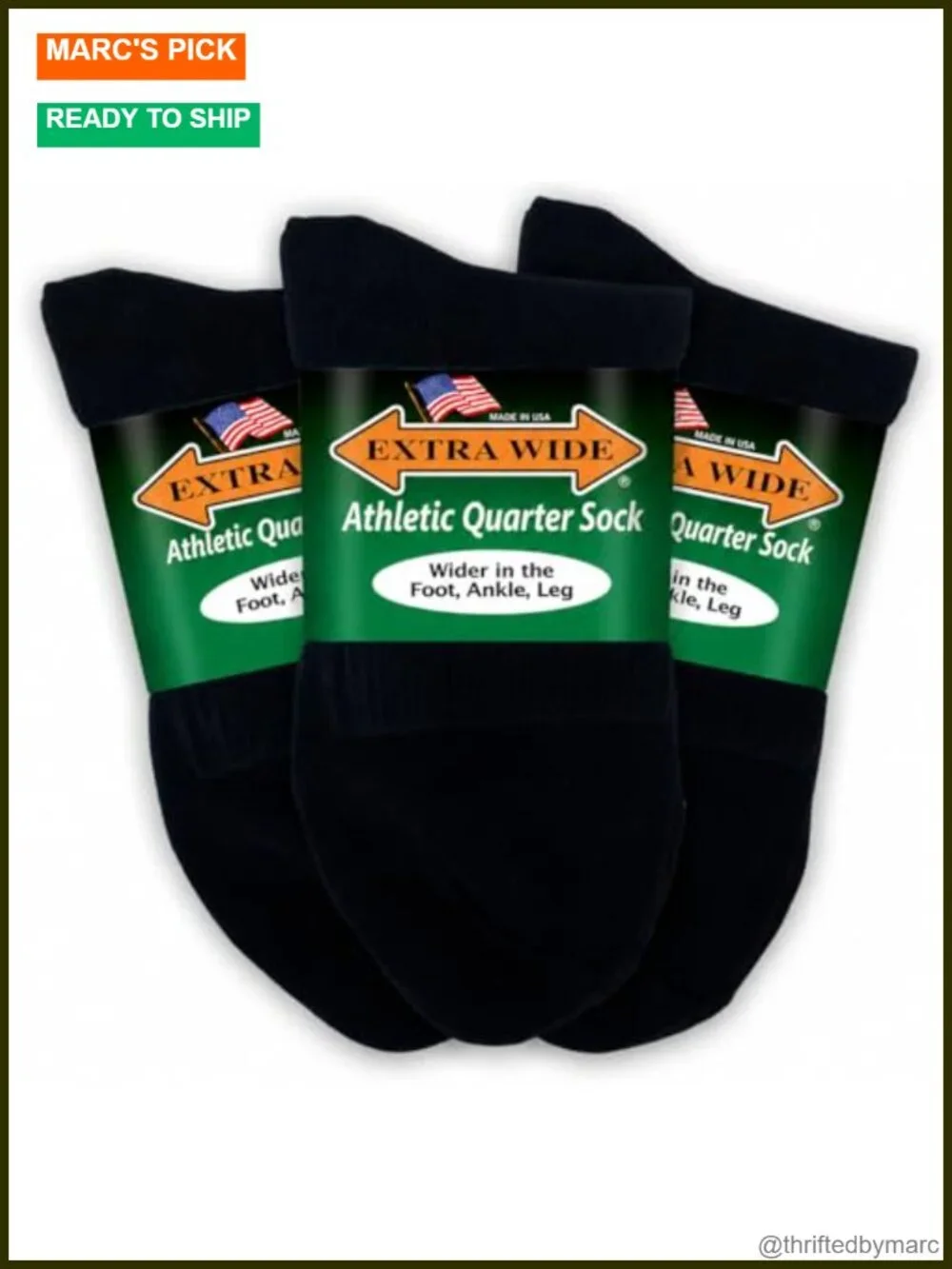 Extra Wide Athletic Quarter Socks - 3 Pack - Made in USA - Non-Binding Ankle